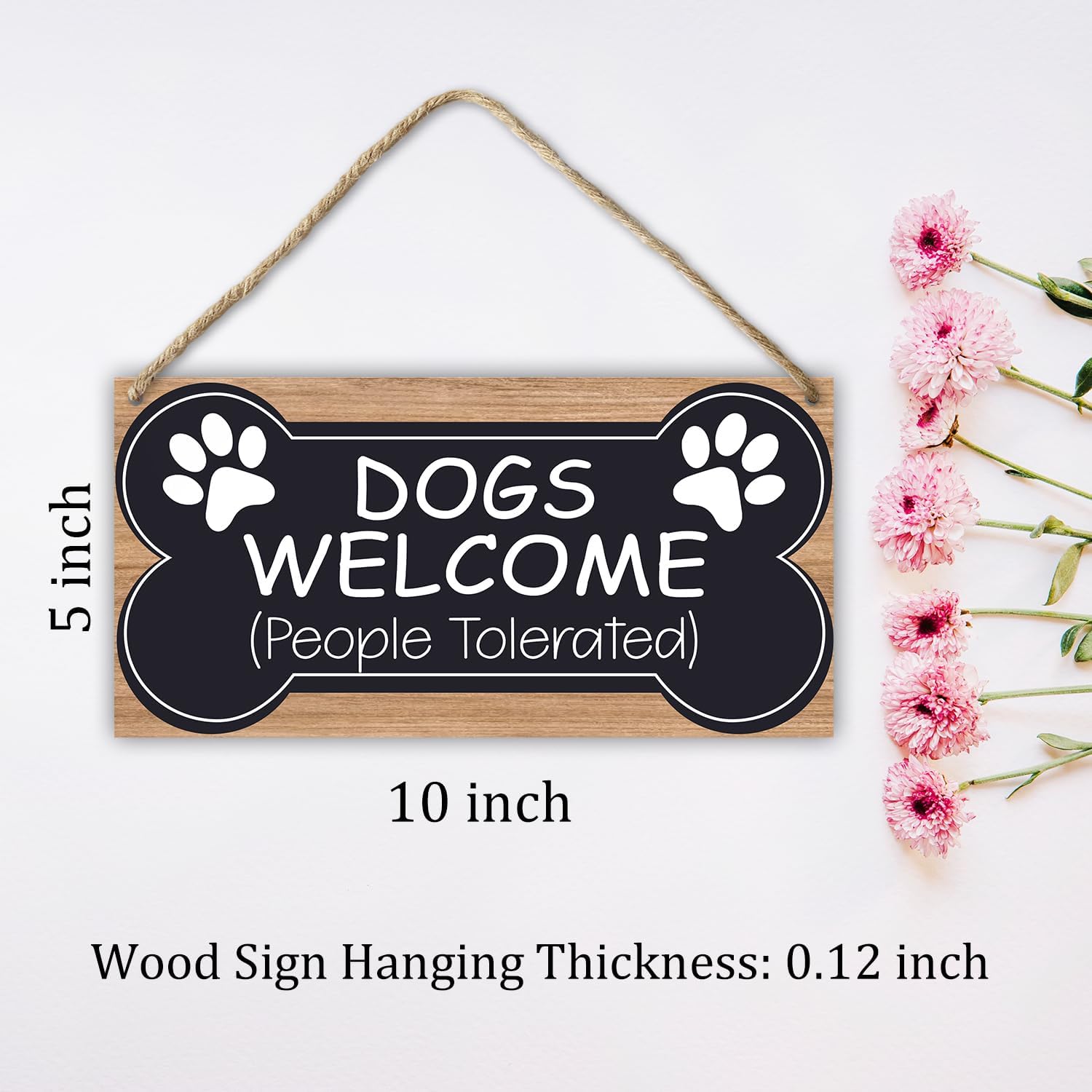 Dog Welcome People Tolerated Dog Lover Wooden Hanging Sign Decor, Welcome Sign for Front Door Farmhouse Garden Home Porch Entryway, Pet Paw Hanging Wall Art Gift - A30 - Image 2