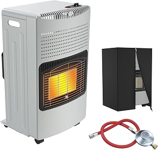 Gasheizung für Innenräume, 4200W Gasheizer mit 3 Heizstufen, Inkl. Gasschlauch & Druckregler, Infrarot Heizstrahler für Butan & Propangas, Tragbar Grau