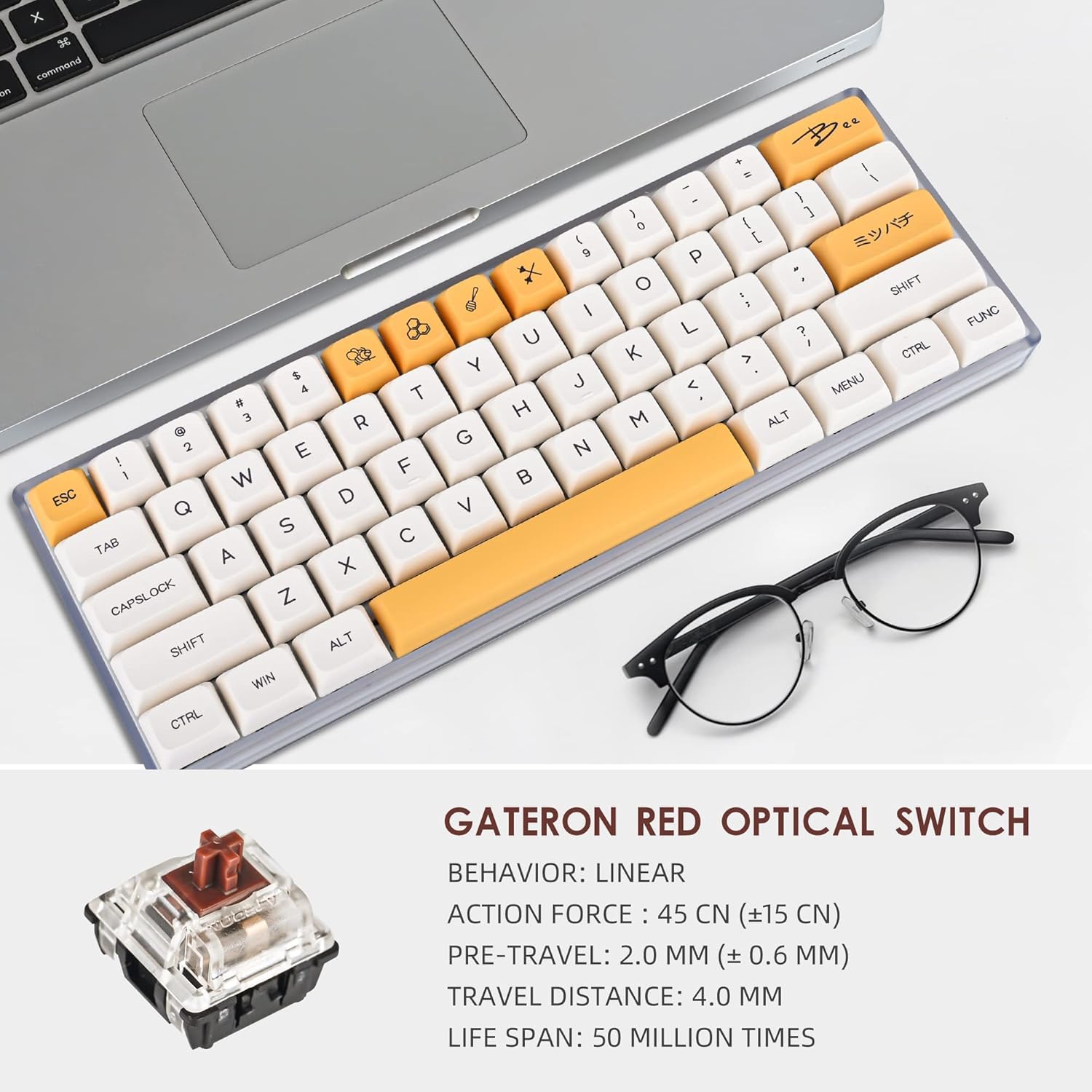Fogruaden Tastiera meccanica da gioco al 60%, 61 tasti, retroilluminazione RGB, tastiera compatta con cavo al 60%, per PC Win/Mac, facile da trasportare in viaggio (GK61-Honeymilk-Red)