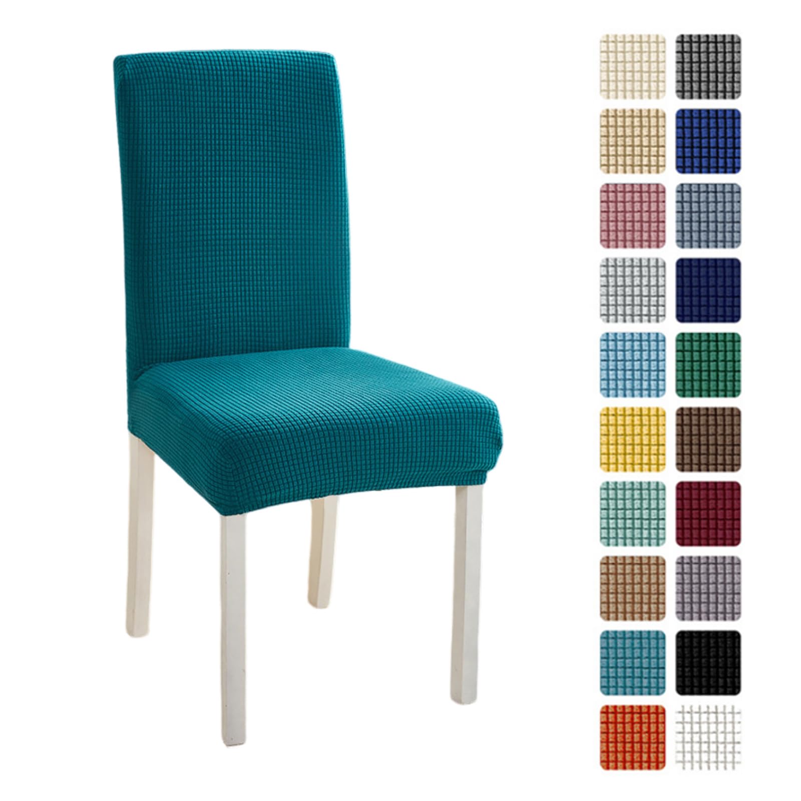 Odot Chair Covers Set of 2/4/6, Elastic Dining Chairs Seat Covers Solid Colours Jacquard Plaid Dining Chair Covers, Washable High Back Stretch Chair Cover for Restaurant (Set of 2,Teal)