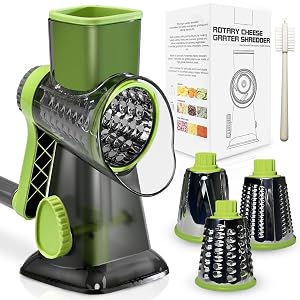 Rotary Cheese Grater with Handle XinM Cheese Shredder Kitchen Mandoline Vegetable Slicer with 3 Interchangeable Blades Easy to