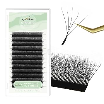 Eyelash Extensions 0.07 D Curl 8-12mm W Shaped Clover Classic Easy Fan Permanent Volume Lash Extensions Automatic Blooming Flower Lash,Professional Supplies for Lash Techs5D,0.07-D,8-12Mix