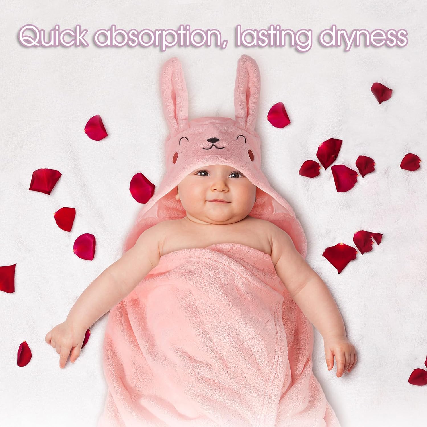 Hooded Baby Towels, Baby Towels with Hood for Toddlers 0-5 Years, 2-Pack Thick Absorbent Toddler Towels Baby Towels with Hood, Large 50''x32'', Pink Rabbit & White Koala Set