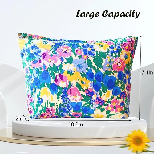 Miniatura 3 de Bolsa de maquillaje para mujer, bolsa de cosméticos de lona con cremallera, bolsa de maquillaje pequeña, bolsa de maquillaje floral, organizador de