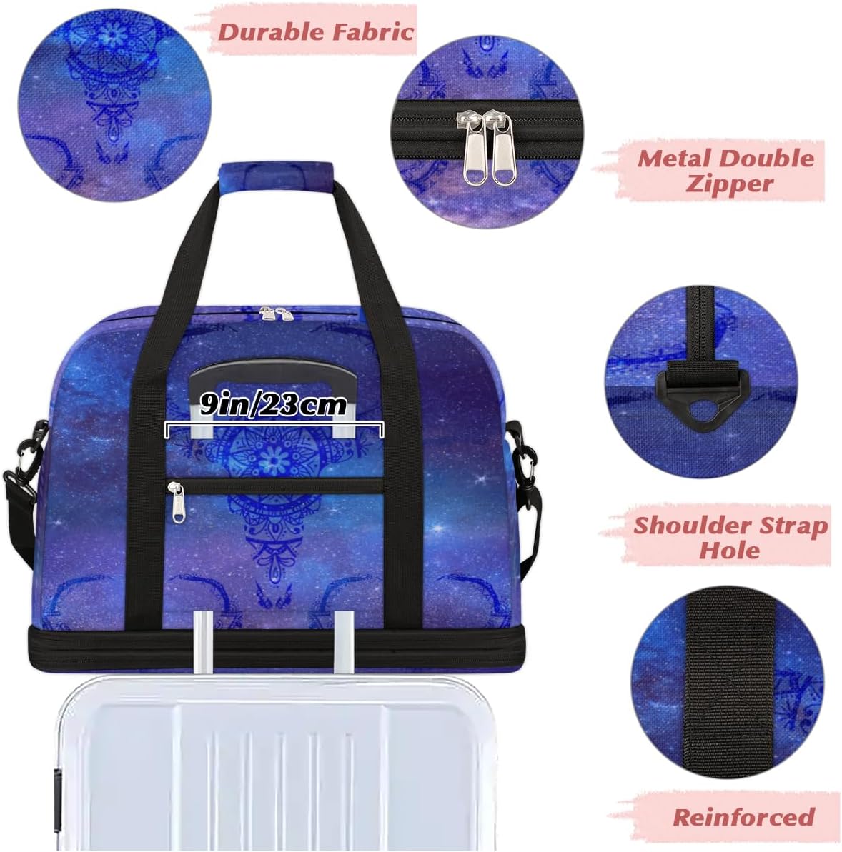 QsirBC Skulls Art Texture Gym Bag for Women Duffle Tote with Shoes Compartment Men Weekender Duffel for Dance Travel Sports Swimming Overnight