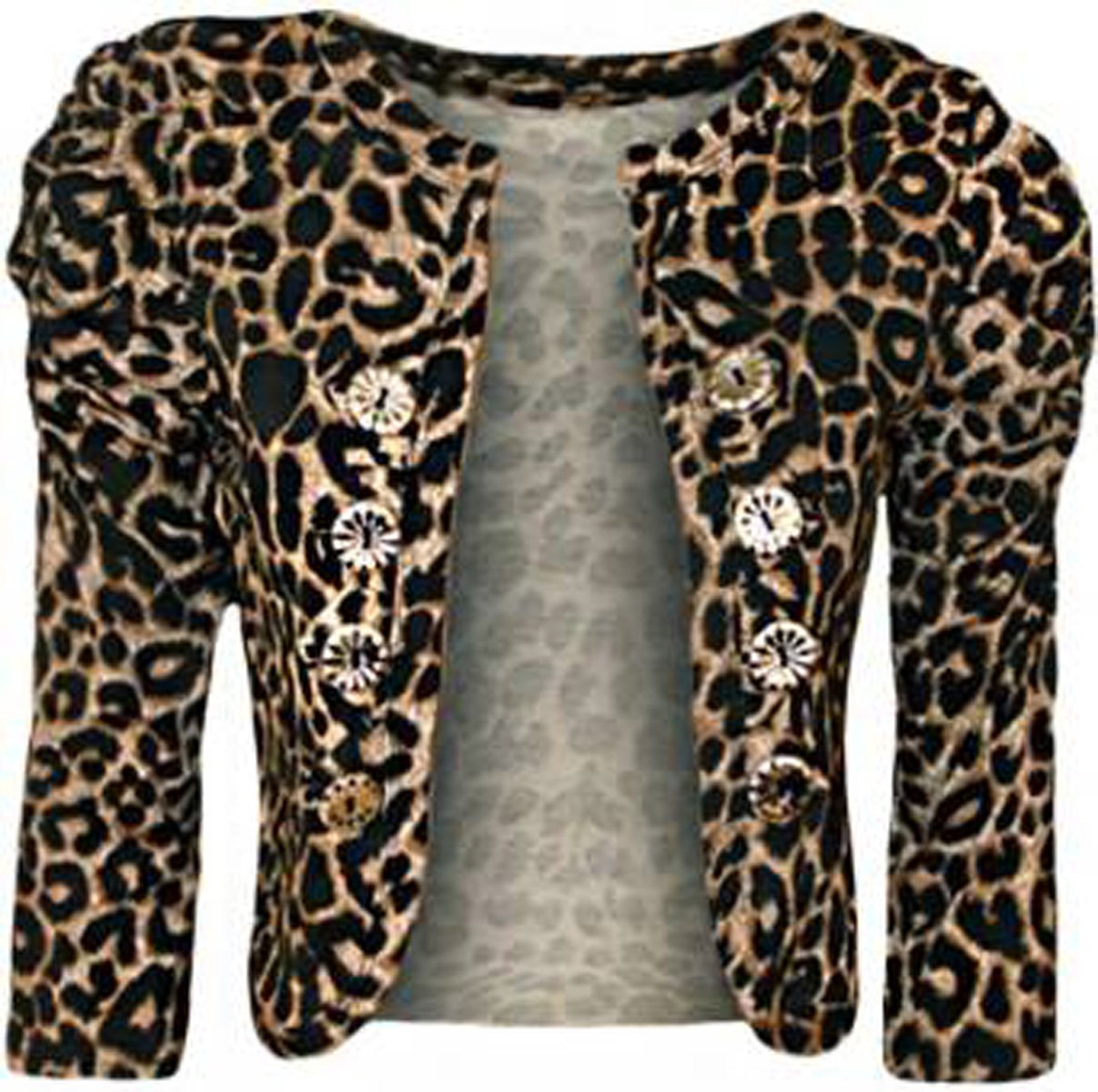 GOSTYLES® Womens Leopard Print Button Bolero Shrug Top, Ladies Short Sleeve Crop Cardigan with Faux Pockets (Brown, S-M)