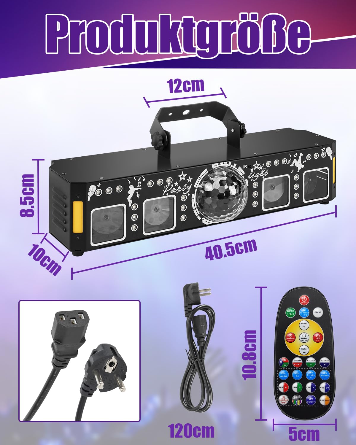7-in-1 Partylicht LED RGB Musikgesteuertes Discolicht mit Lichteffekt | Musterprojektion,Musik-Disco-Party-Bühnenlichter,Geeignet für Geburtstagsfeiern, Halloween, Clubs, Festivals