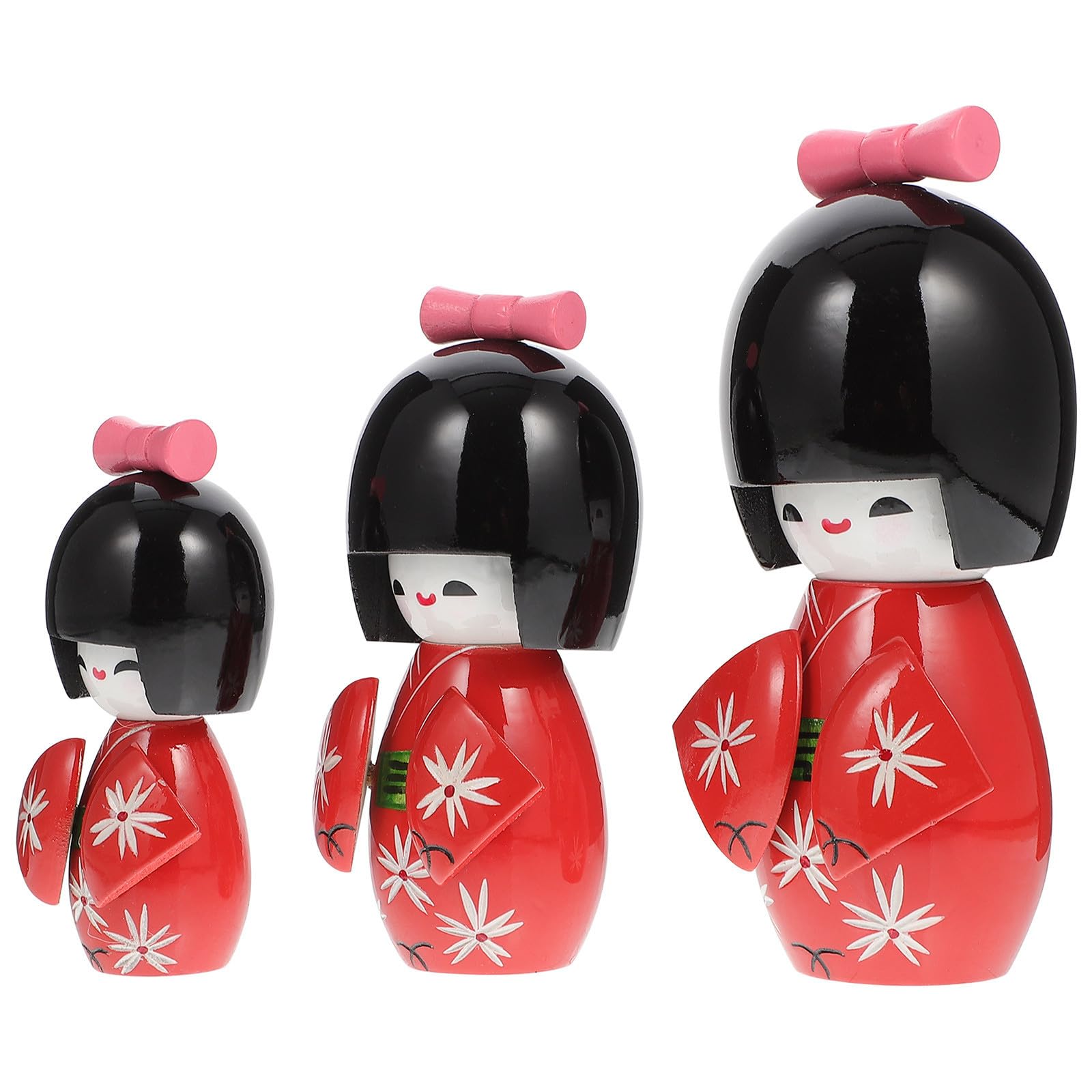 Poupées japonaises en bois kimono rouge, objet décoration de maison et bureau