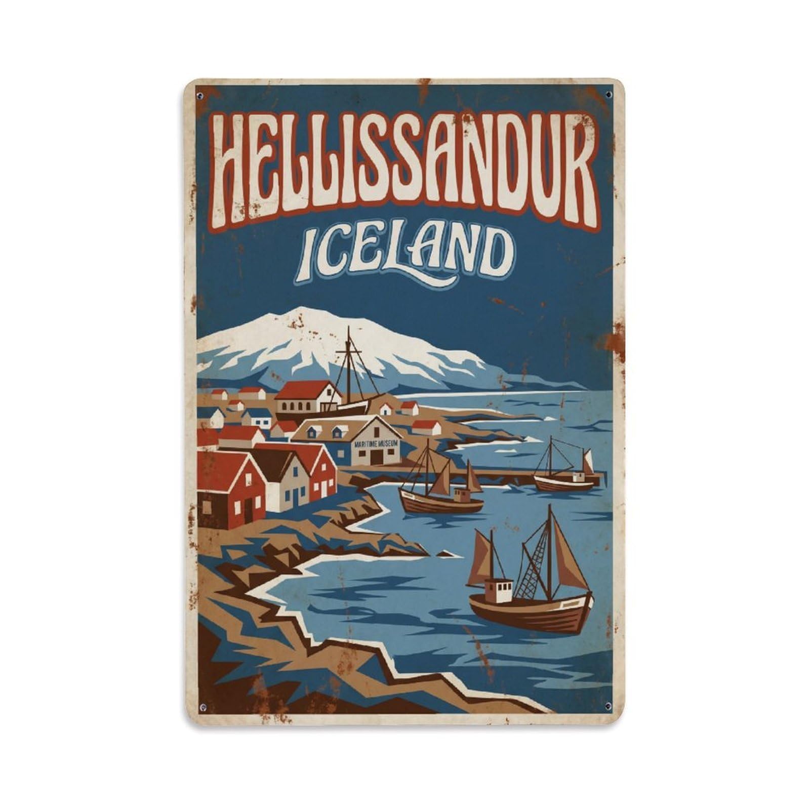 Vintage Travel Hellissandur Iceland Peninsula Metal Tin Sign