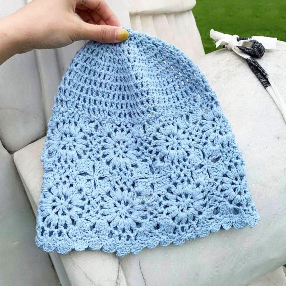 5Pcs Crochet Slouchy Beanie Hat Fall Handmade Knit Floral Skull Cap Lightweight Cotton Cutout Summer Hats for Women Girls