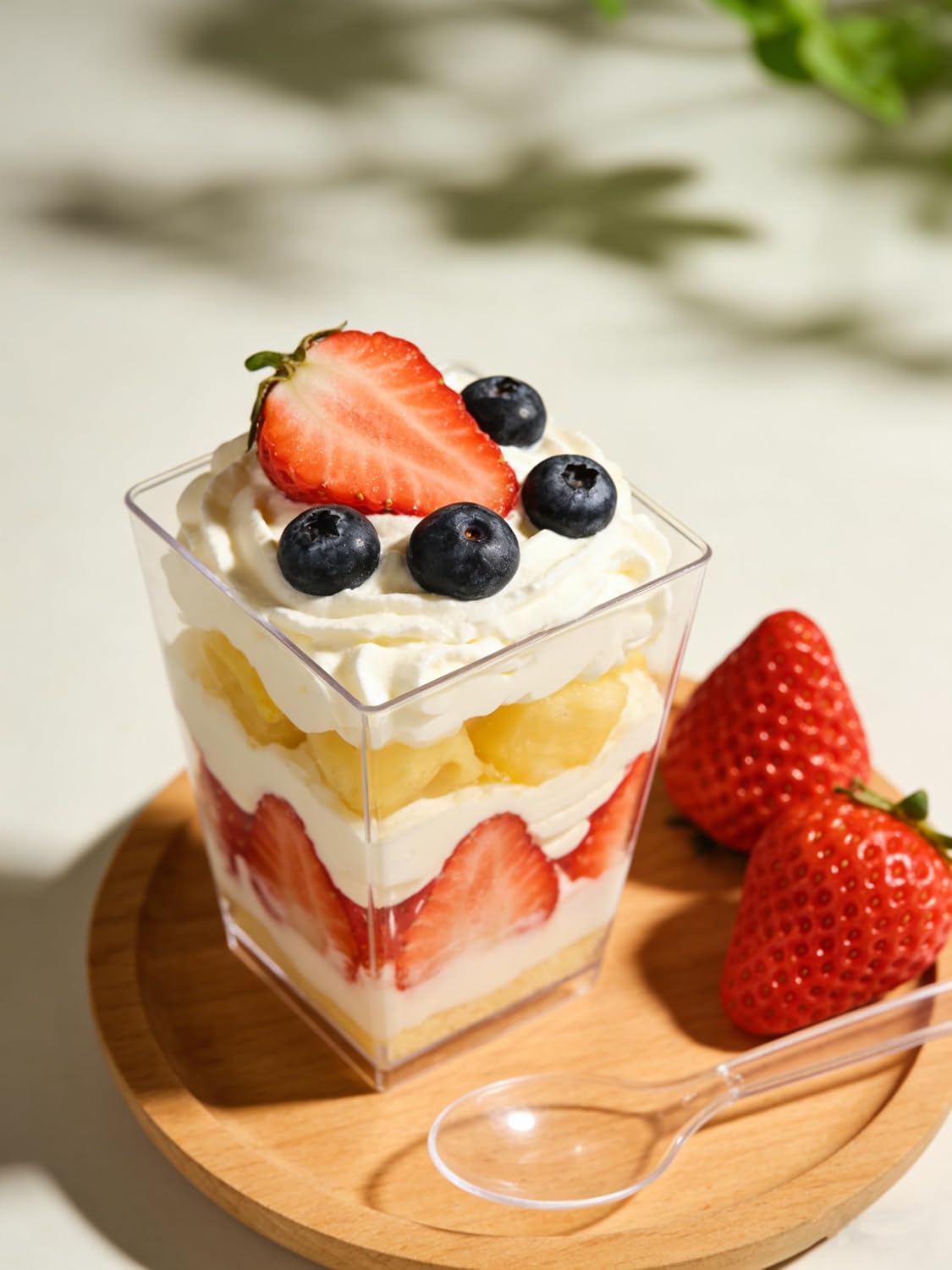 150 Dessert Cups with Spoons Sets, 5oz Mini Clear Plastic Disposable Parfait Cups, Small Serving Bowl for ice cream, Square Dessert Shot Glasses Round Goblets for Wedding Party (300pcs)