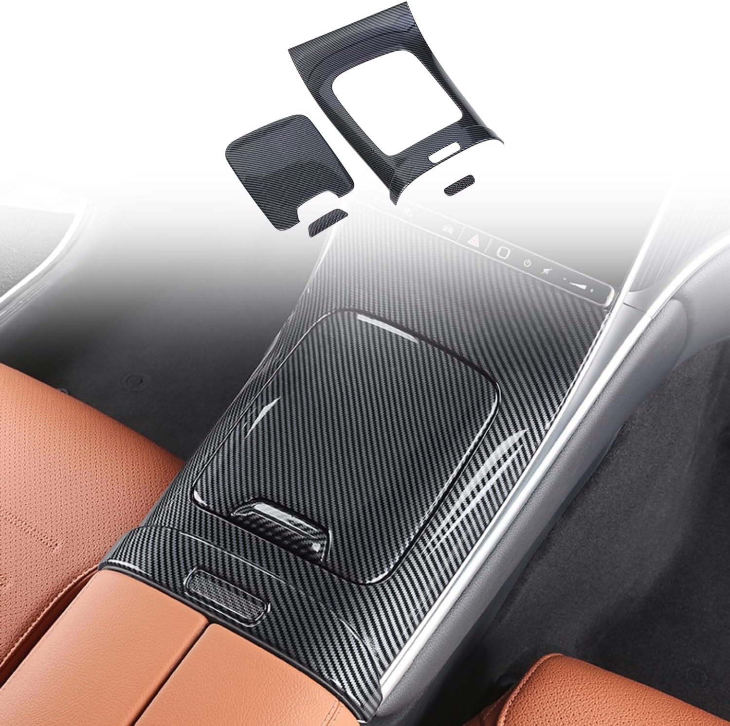 HIGH FLYING Car Interior Accessories for Mercedes Benz AMG GLC 43/63, GLC 300 350e 2023 2024 2025 2026 Center Consoles Gear Shift Panel Overlays Cover ABS Carbon Style