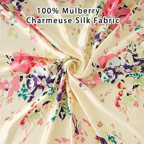 Miniatura 2 de Maxfeel 1 funda de edredón de seda de seda, funda de edredón, 100% seda de morera con estampado floral, seda Charmuse, Multiclolr Queen Cal.King