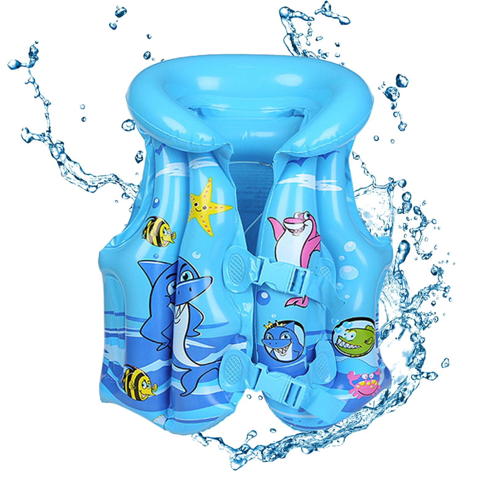 Inflatable Kid Float Swim Vest, Kids Float Swimsuit with Adjustable Safety Strap PVC Quick Release Buckle for Beach, Toddler Floating Swimsuit Swimming Learning Buoyancy Swimwear