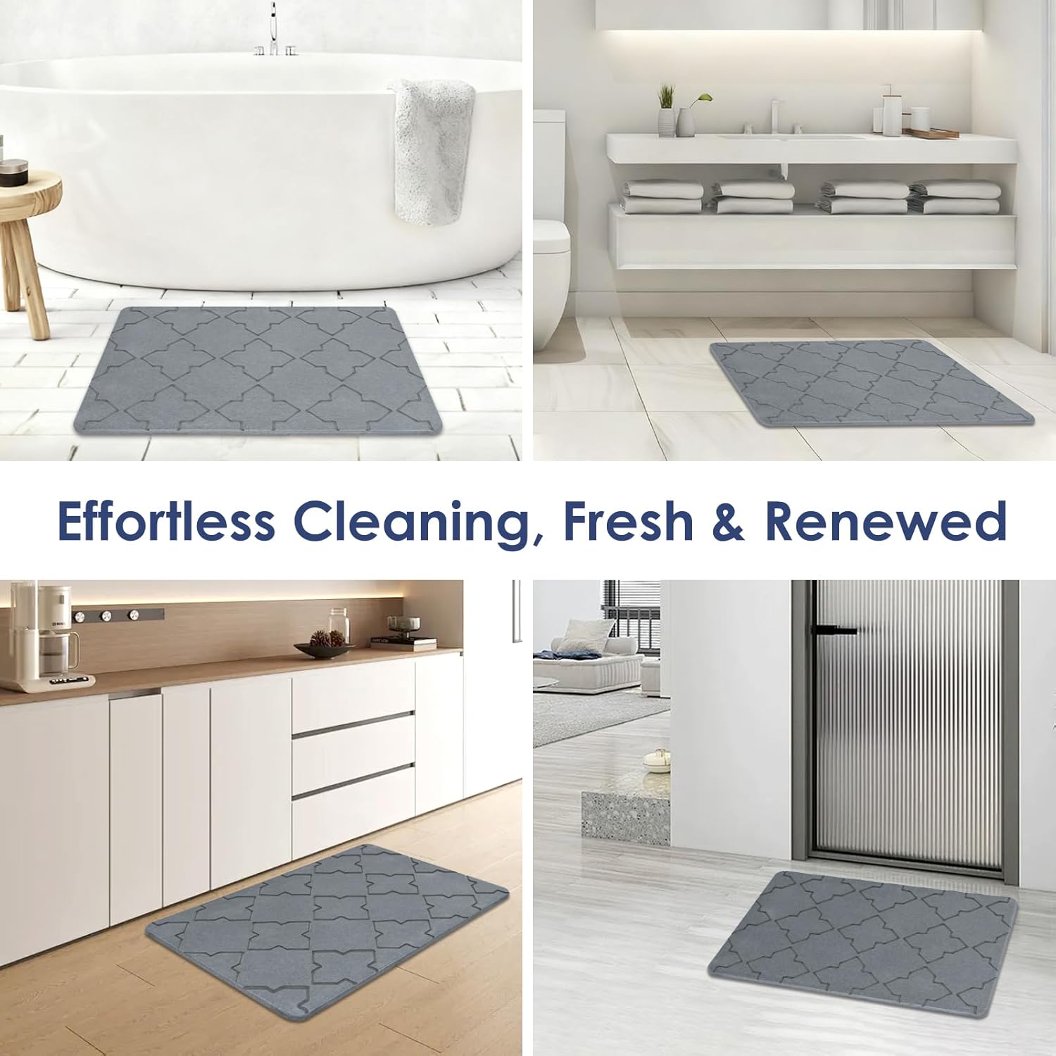 Large Stone Bath Mat for Bathroom Floor, Quick Dry Diatomaceous Earth Bath Mat with Non-Slip Back, Super Absorbent Diatomite Stone Mat for Shower, Easy to Clean, Natural(23.6" x 15.7" Dark Grey) - Image 8