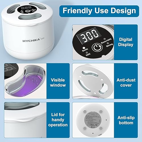 Miniatura 6 de Máquina limpiadora ultrasónica de retenedores, alta frecuencia de 45 kHz, 4 modos mejorados, limpiador ultrasónico de retenedores, cápsula de blanco