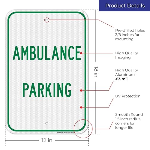 Miniatura 3 de Señal de estacionamiento para ambulancia, 12 x 18 pulgadas, 3M EGP reflectante aluminio .063, resistente a la decoloración, fabricado en Estados