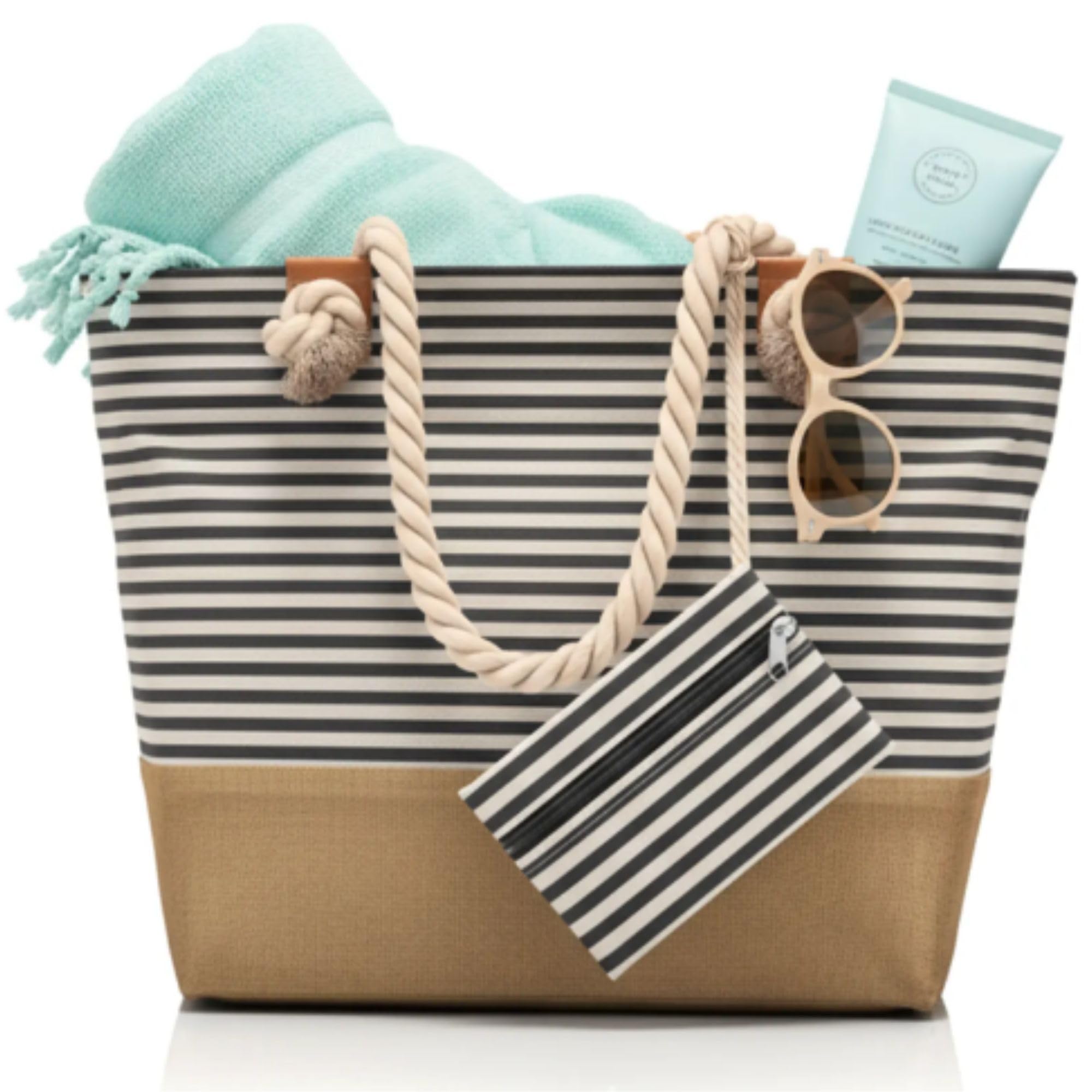 furora HOLIDAY Borsa Mare Grande XL, Donna + Uomo: con cerniera e 2 tasche interne (per costumi da bagno bagnati e oggetti di valore) maniglia comoda, leggera, grande | Borsa Spiaggia