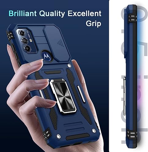Miniatura 7 de Funda para Moto G Play 2023 con cubierta deslizante para cámara + protector de pantalla, soporte de anillo rotado, grado militar, a prueba de