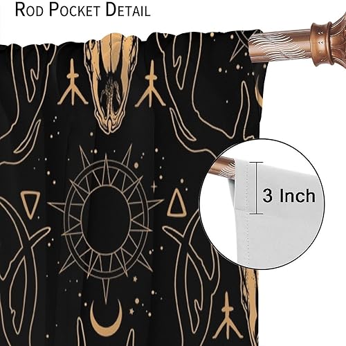 Vista 356 de Cortinas de cabeza de cabra, misteriosa cabeza de cabra malvada, calavera negra, bolsillo para barra, cortinas opacas para ventana, juego de 2