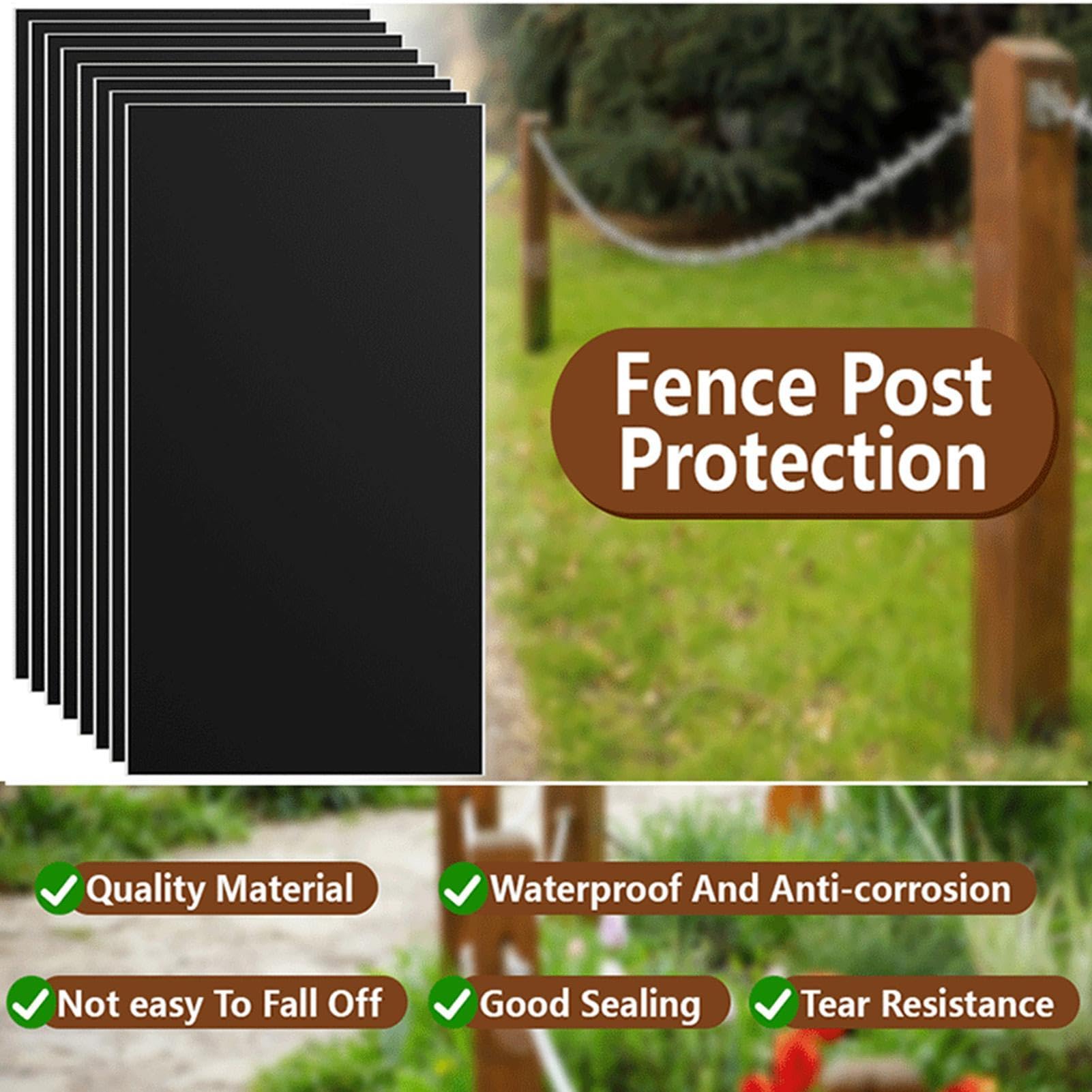 Envoltura De Protección Para Postes De Madera: Paquete De 8 De Barrera Impermeables Para Cercas, Capa Autoadhesiva De Prevención De Putrefacción, Lámina Protectora De 42,5 X 26,5 Cm |