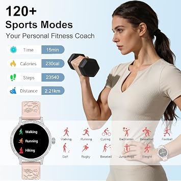 Women's Smart Watch with Diamond, 3 Straps, 1.27 Inch HD Women's Smartwatch with Bluetooth Calls, Heart Rate/SpO2/Sleep/Steps/Calories, IP68 Pedometer 110+ Sports with Android/iOS, Silver