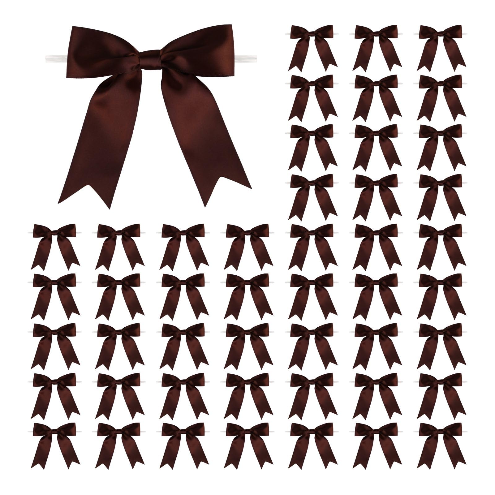 Meseey 50 Pcs 5 Inches Twist Tie Satin Ribbon Bows Pretied Premade Craft Bows for Treat Bags Gift Wrapping Basket Wedding Baby Shower Brithday