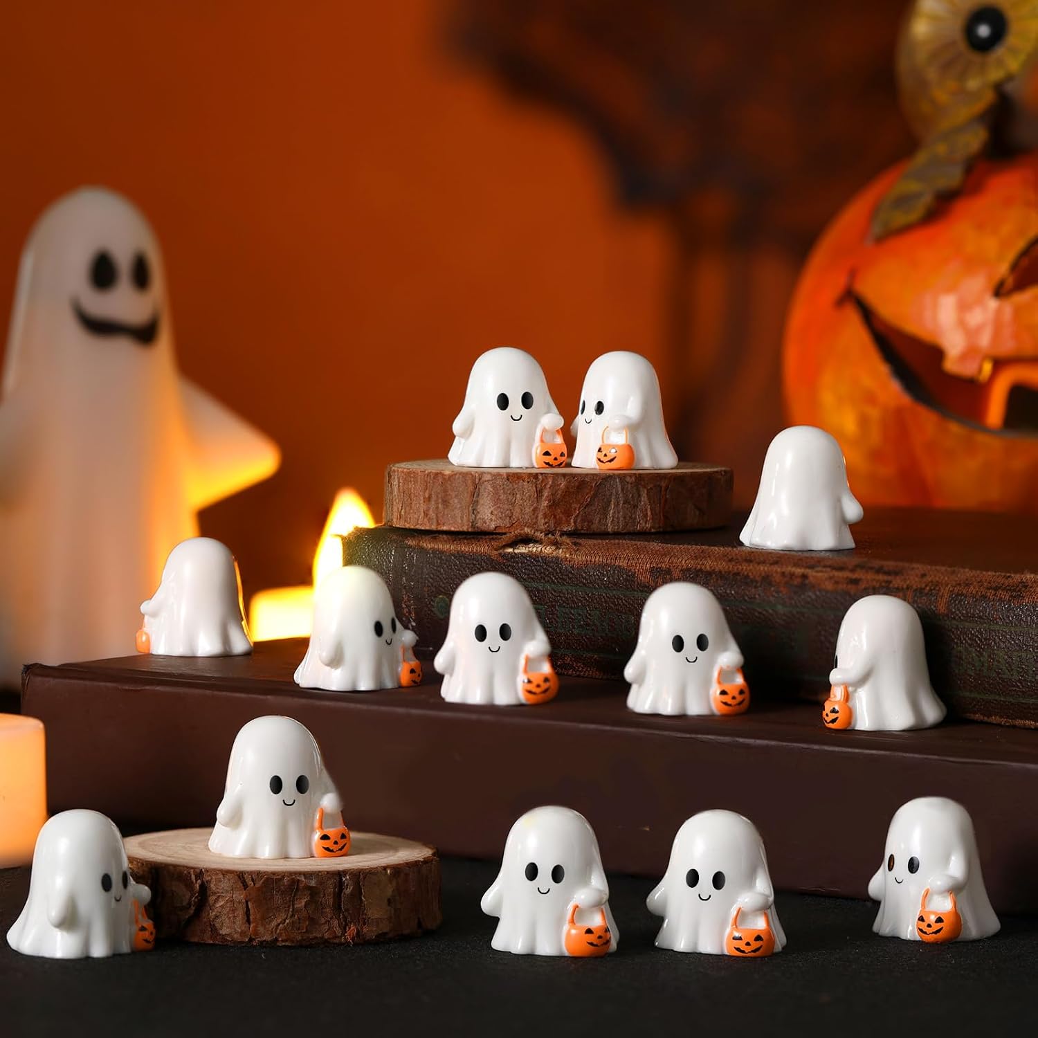 VioraWhite 50 Pcs Halloween Mini Ghosts Figurines Resin Tiny Ghosts, Ghost image 5