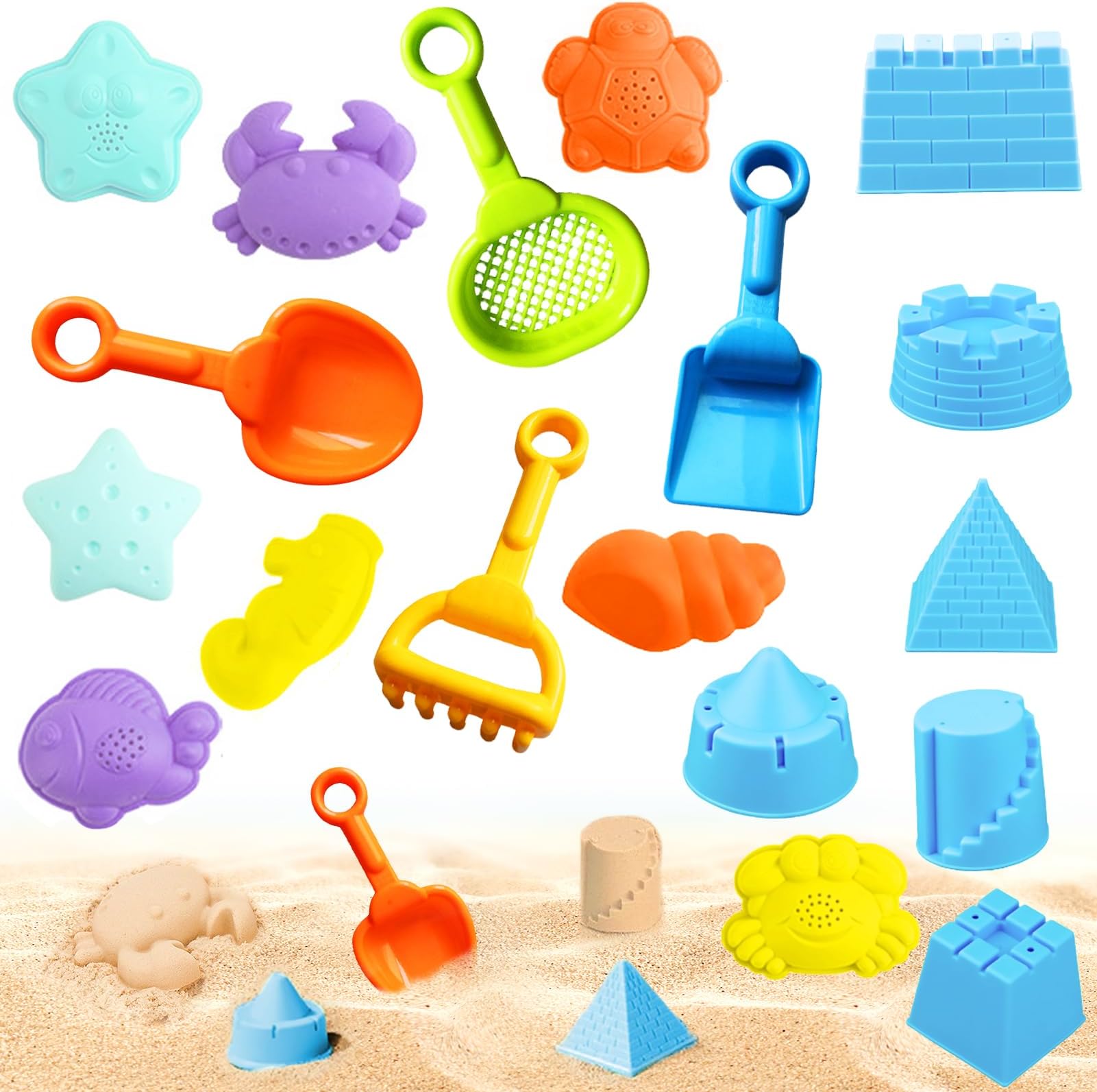 Beach Toys Set for Kids, 18Pcs Sand Pit Toys Play Sand Toy for Toddlers Outdoor Fun Tools for Kids Girls Boys Summer Beach Games