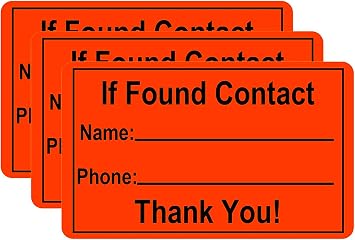 3-Pack Bright Orange If Found Contact Info Sticker Lines for One Phone Number, If Lost Waterproof Kayak and Canoe Paddle Viinyl Decal 3 x 2 inch Times 3 Stickers