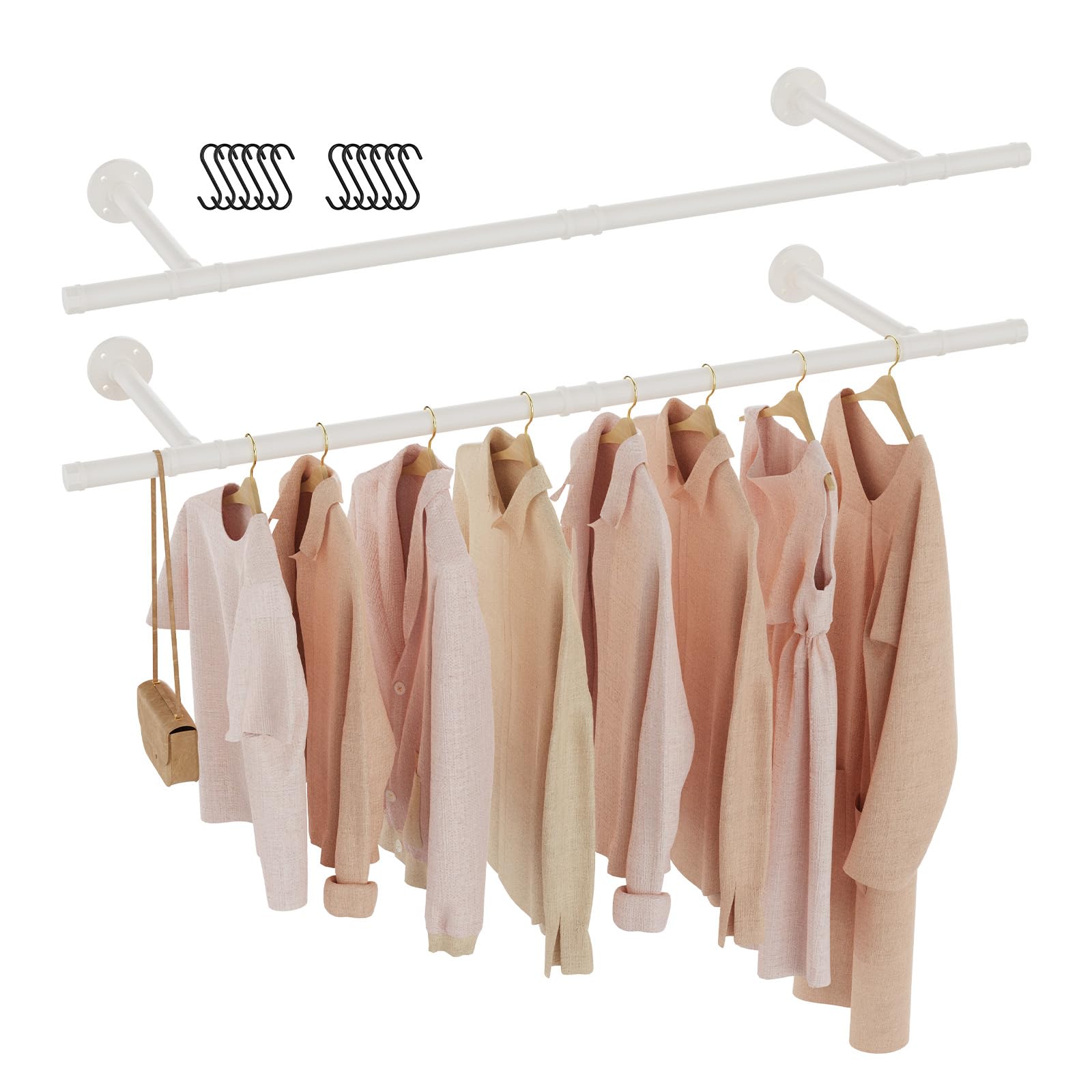 Kleiderständer, Platzsparend Kleiderstange, 121 cm, Weiß, 2 Set