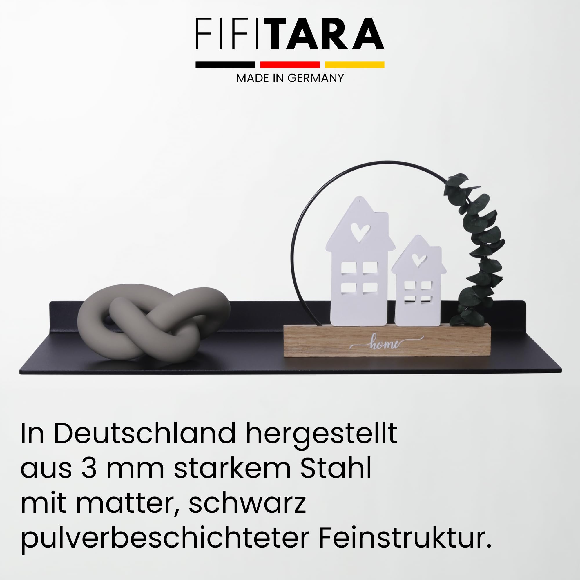 Wandregal Stahl 40 cm 2er Set – Metallregal schwarz matt – Regal Wand 3 mm Dicke – Bücherregal – Küchenregal hängend – Schweberegal inkl. Dübel, Schrauben