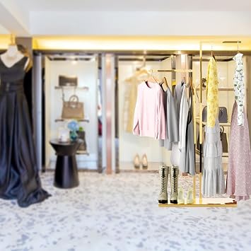 Gold Clothing Rack - Adjustable Double Arm 43-67in Garment Racks for Hanging Clothes Hangers Stand Dress Up Storage Display Rack for Shop Vendors Retail Store