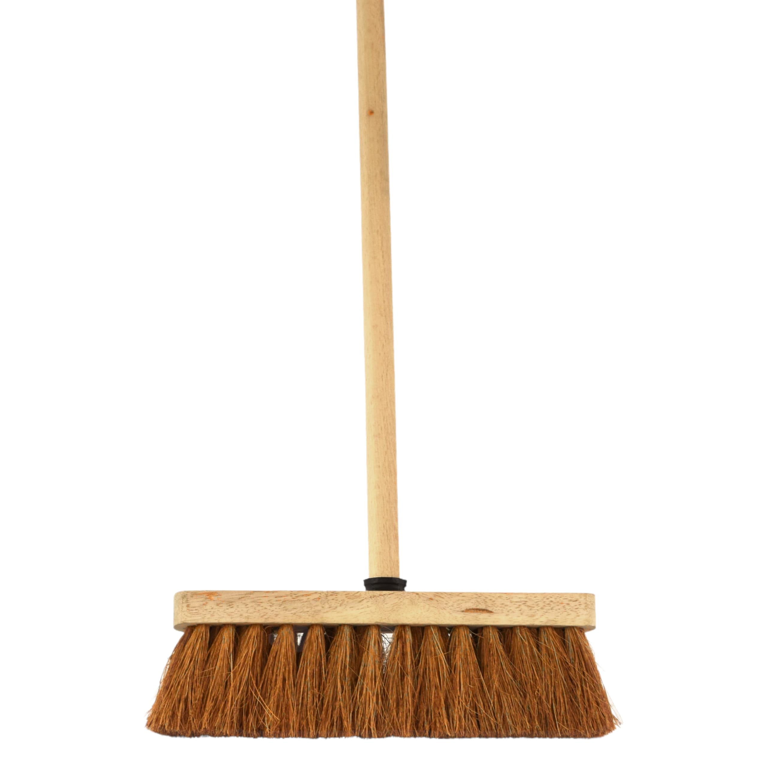 12-Inch Soft Coco Broom with Wooden Handle - Natural Eco-Friendly Bristles - Brown