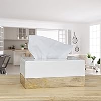 Vista 2 de AuldHome Design Cubierta de Caja de Paños Rectangular (Esmalte/Madera de Mango); Soporte de Paños Oblongo Blanco de Decoración Escandinava