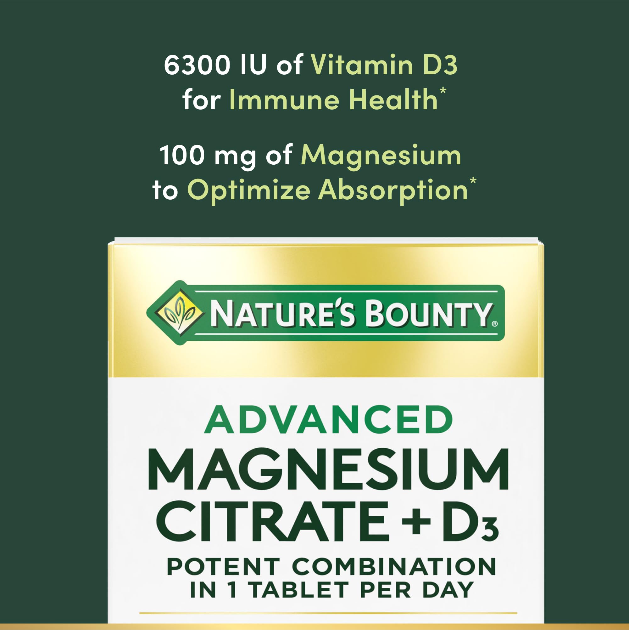 Nature's Bounty Advanced Vitamin D3 with Magnesium Citrate Immune Formula, Supports Immune and Bone Health, 90 Tablets
