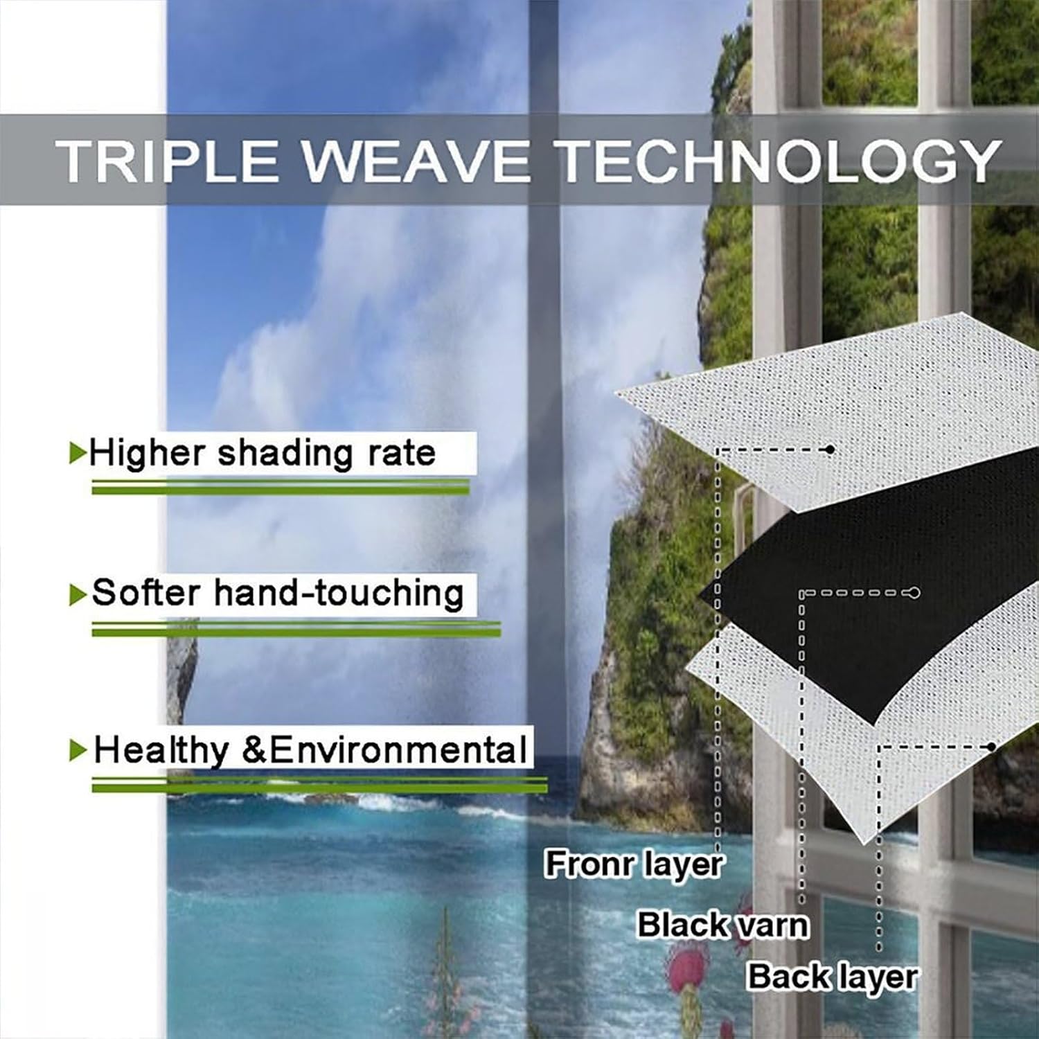 Ocean Beach Blackout Curtains Tropical Island Landscape Palm Trees Flowers Green Plants Window Treatments for Bedroom Kitchen Living Dining Room 55" W X 63" L