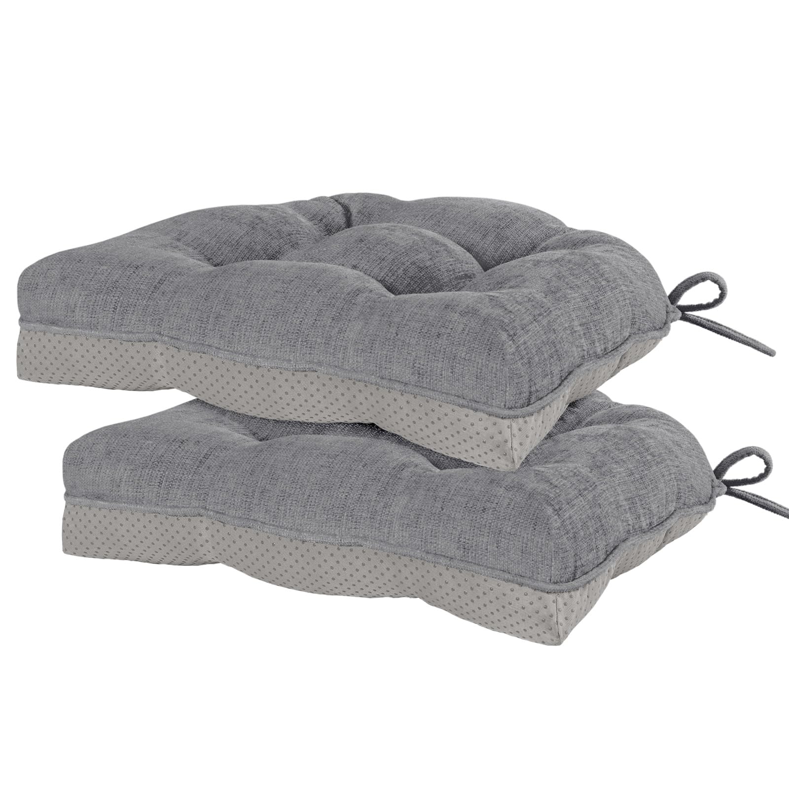 HARBOREST Chair Cushions for Dining Chairs Set of 2 - Chenille Tufted Kitchen Chair Cushions with Ties and Non-Slip Bottom, Memory Foam Chair Pads for Dining Chairs, 17" x 17", Grey