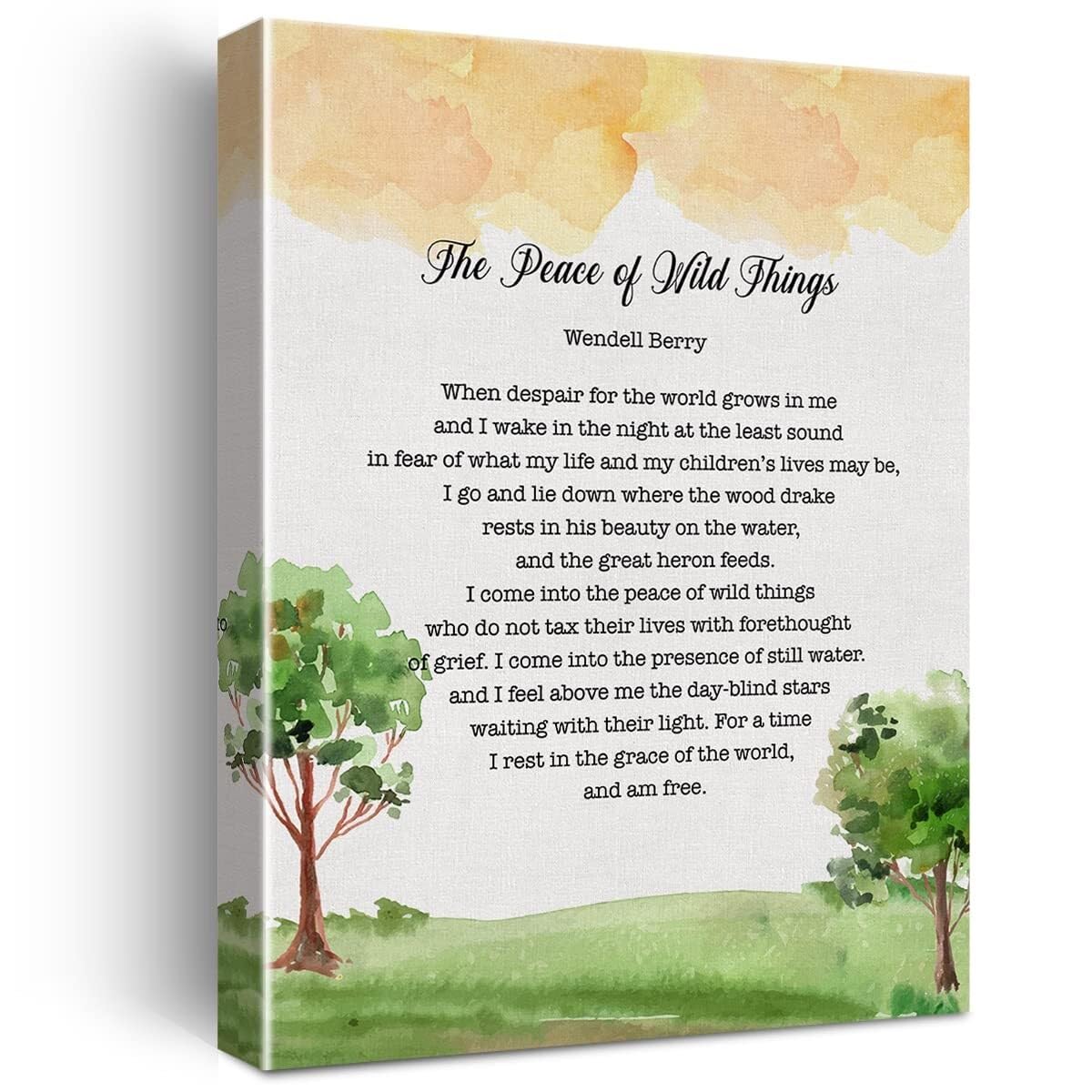 MQXFCZUX Calm The Mind Watercolor Nature Quote Canvas Print Soothing Wall-Art For Bedroom Reading Nook Living Room Decor