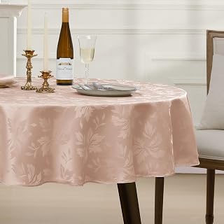Romanstile Jacquard Round Tablecloth 70 Inch, Pink