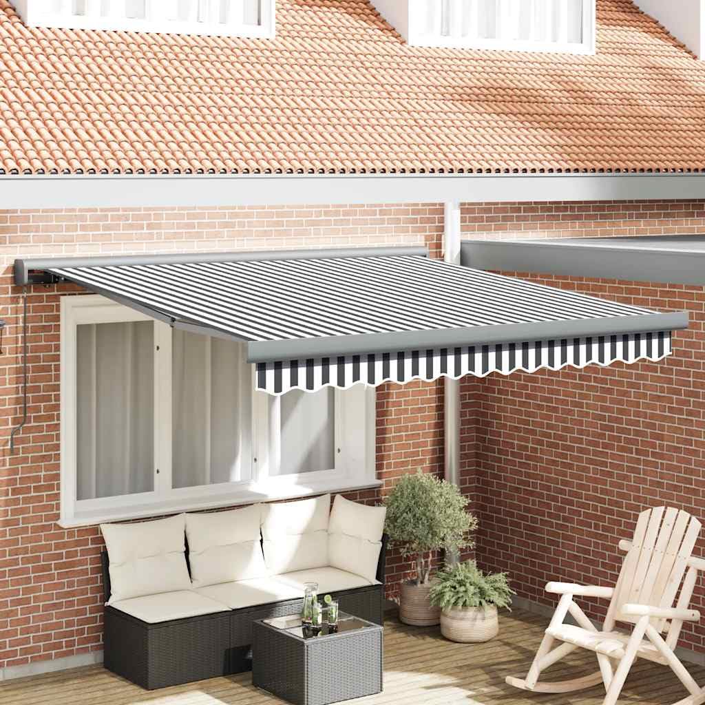 Einziehbare Markise, grau und weiß, 3 x 2,5 m, Aluminiumrahmen, für den Außenbereich, Schatten, Terrassen-Überdachung, einfache Installation, wetterfest Garten