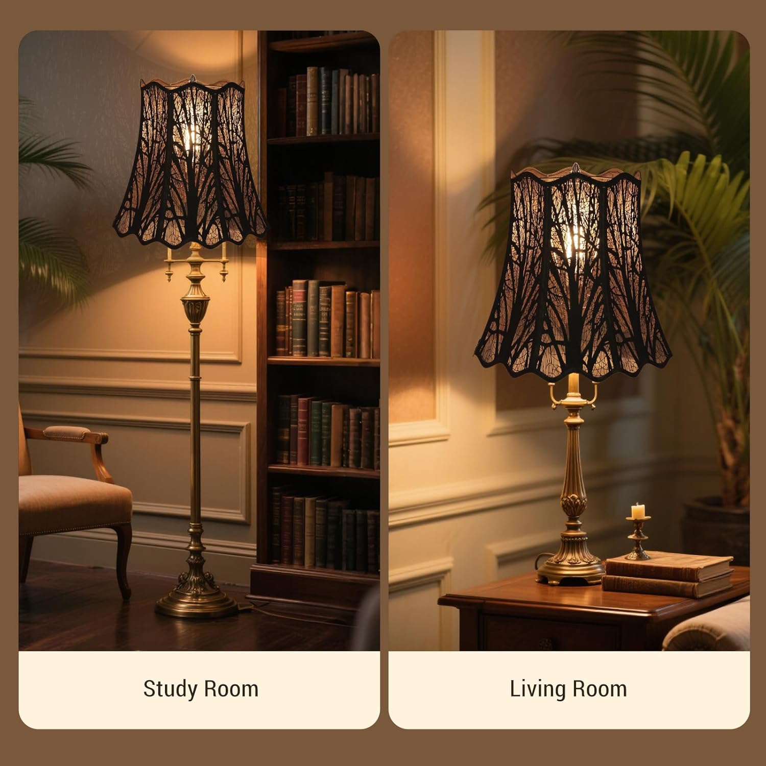 Lampshade Bell Lamp Shade 10" Top x 16" Bottom x 14.75" High (Spider) Metal Antique Bronze and Gold Large Lamp Shades for Floor Lamp Bedside Lamp & Table Lamp - Art Etched - Lampshades Replacement