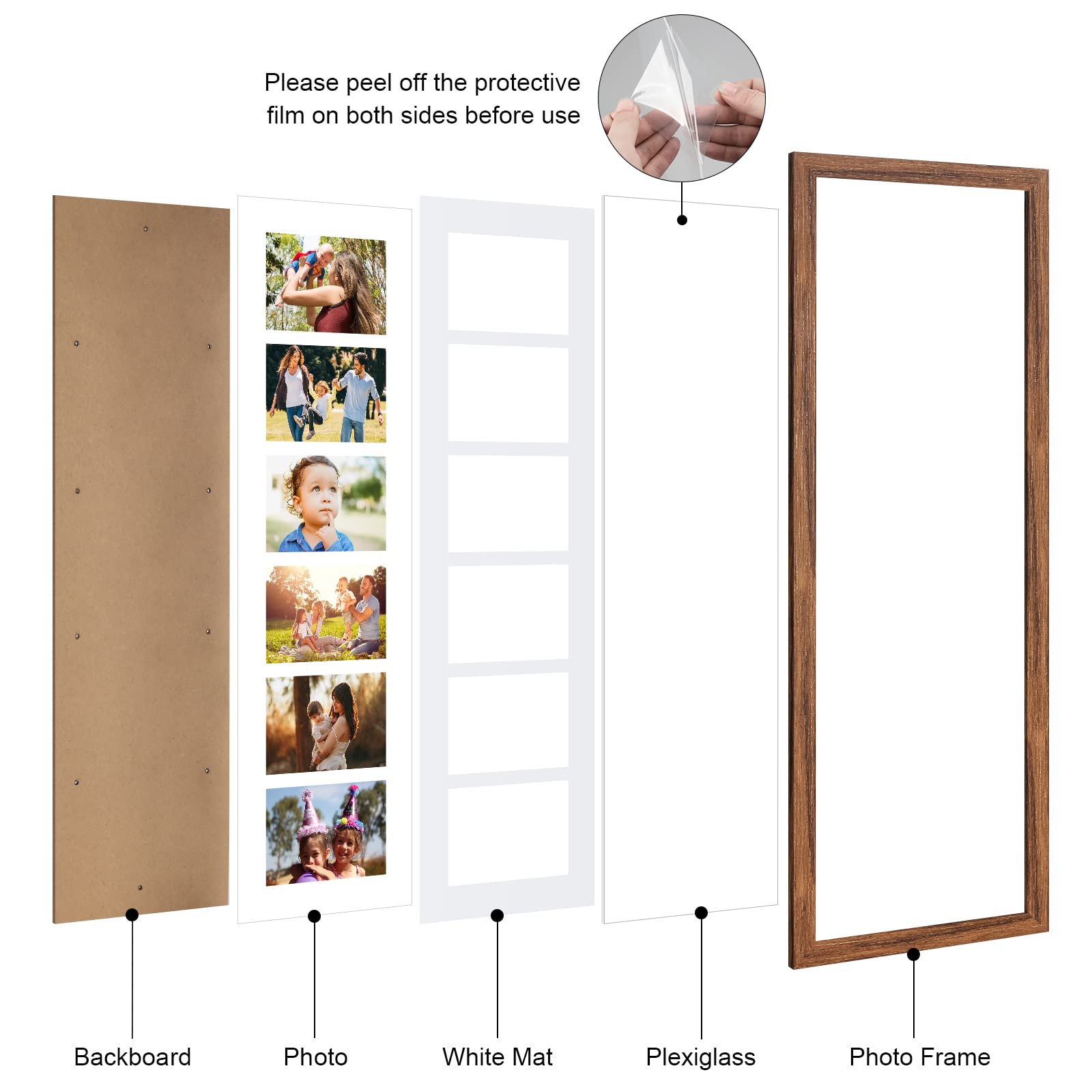 KSROECUD 8x26 Collage frame with 6 Openings 4X6 Pictures, Multiple Picture Frame with Mat, Wall or Tabletop Decor, Carbonized Brown Wood Grain,2 Pack