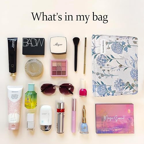 Miniatura 4 de STARDW Bolsas de cosméticos de flores para mujeres y niñas, bolsa de maquillaje de viaje, bolsa de maquillaje de lona de gran capacidad, bolsa