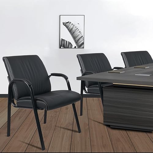 Miniatura 2 de CLATINA Silla de invitados de oficina grande y alto material de cuero PU cómoda recepción sala de conferencias (1PK)