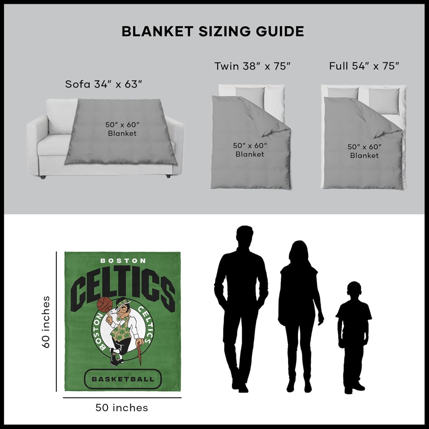 Northwest NBA Boston Celtics Silk Touch Sherpa Throw Blanket, 50" x 60", High Block - Image 6