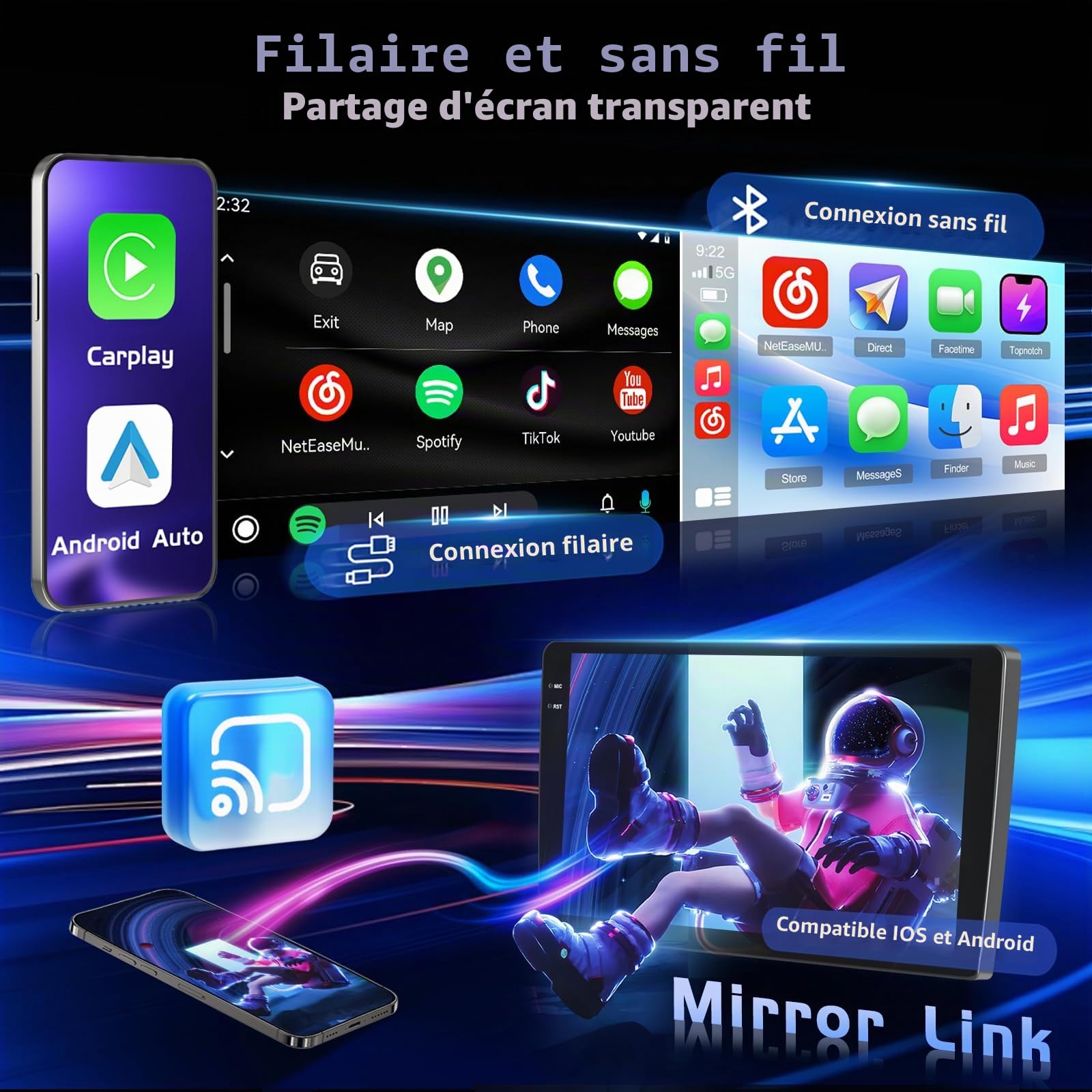 Hikity 4+128G 9" Autoradio Android pour Toyota RAV4 2007-2012 | Incell Écran Tactile Wireless Carplay Autoradio 2 DIN GPS Navi Bluetooth 5.0 WiFi FM/RDS Caméra de Recul EQ 4+128G
