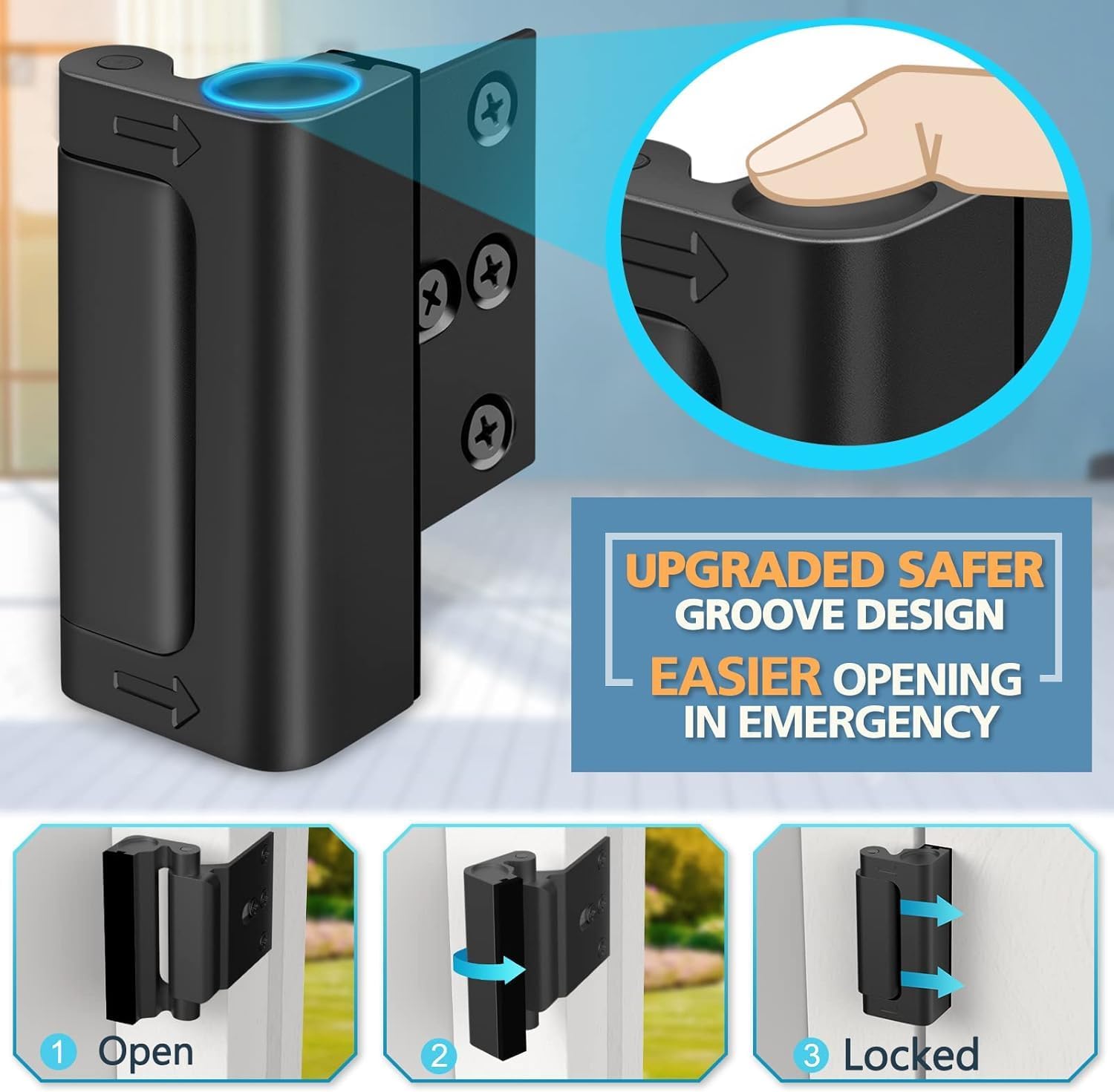 Door Reinforcement Lock for Front Door, Child Proof Top of Door Safety Latch Extra Flip Door Lock Withstand 800 Lbs High Home Security Night Guardian for Inward Swinging Doors Kids Safety Stop Entry