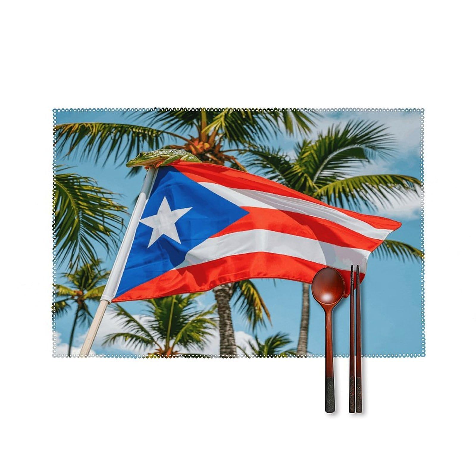 Puerto Rico Flags Frog Palm Trees Placemats Set of 4 Place Mats Table Mats