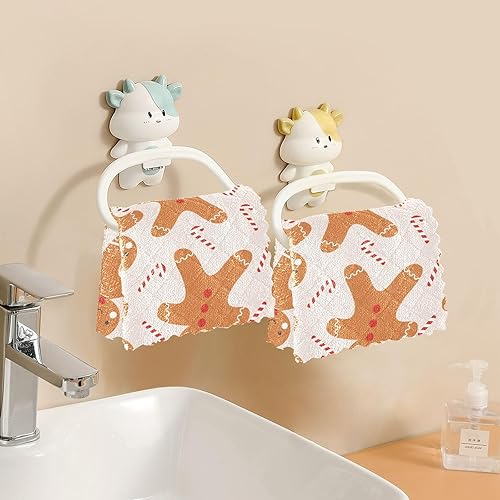 Miniatura 5 de KLL Christmas Pattern Bread Man Microfiber Drying Towel Kitchen Printed Lint Free Tea Towels Christmas Kitchen Hand Towels Absorbent Kitchen Towels